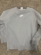 Nike Sweatshirt Boys Large Gray Crewneck Embroidered Swoosh Logo Fleece Pullover