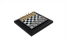 Italfama Metal Chess Set Gold & Silver Plated, 6 11/16x6 11/16in Leather Board