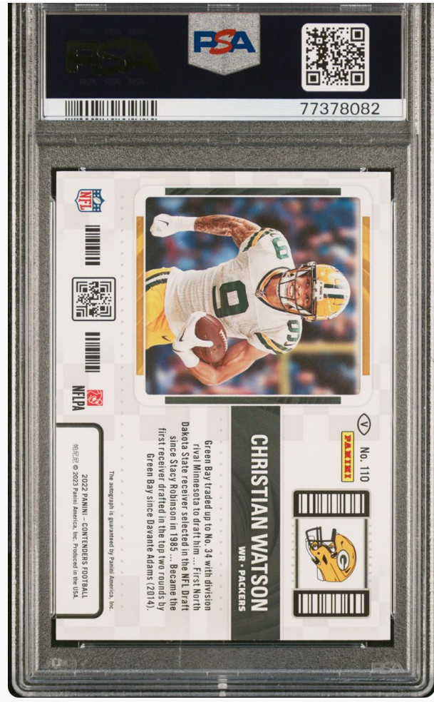 Christian Watson Panini Contenders  HOLO Ticket RC Auto #/49 PSA 10 POP 1 view 2