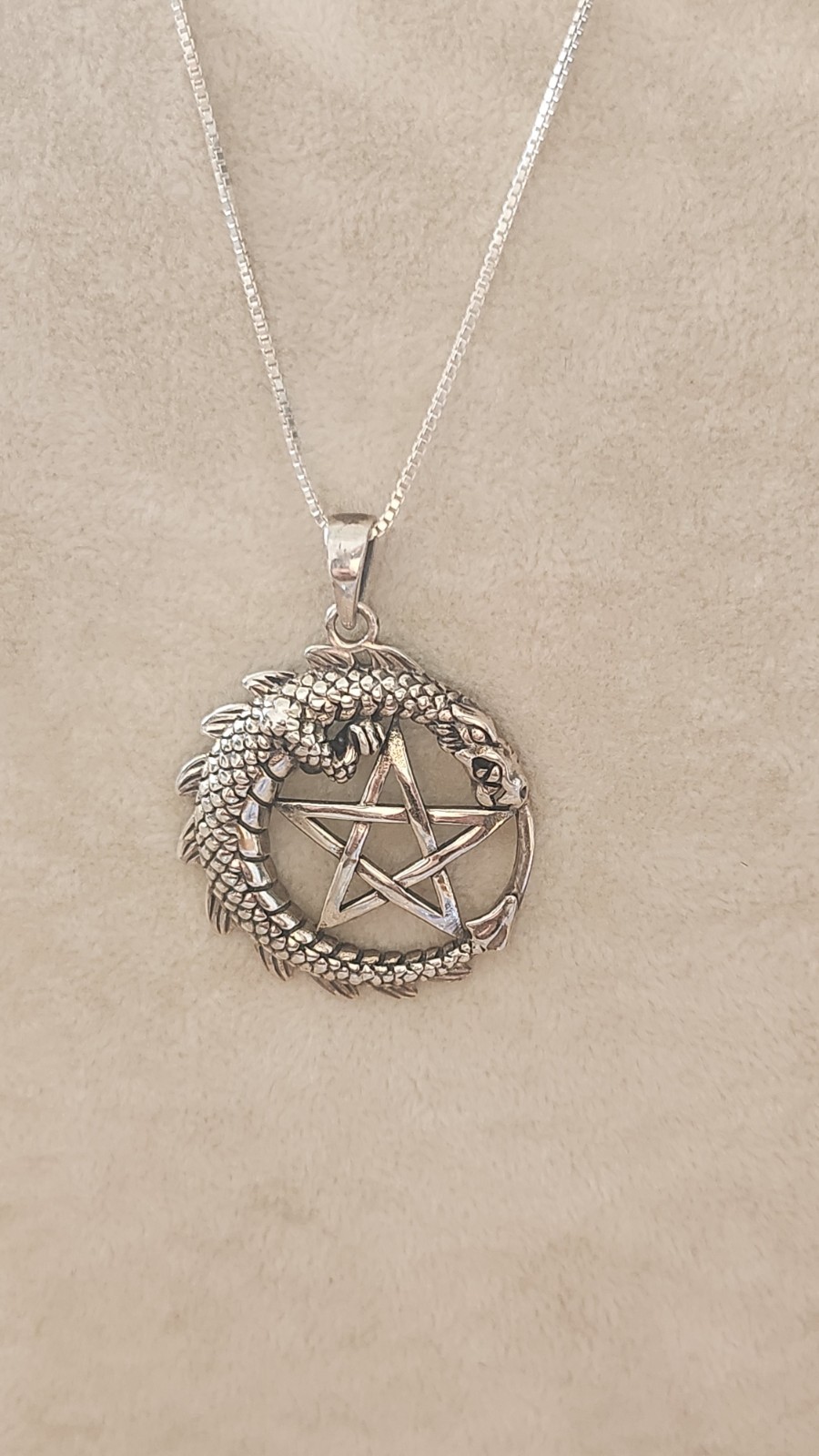 Solid 925 Sterling Silver Dragon Pentacle Pentagr… - image 1