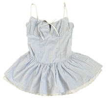 Forever 21 Milkmaid Pinstripe  Sundress Medium Blue White Cottagecore Skater