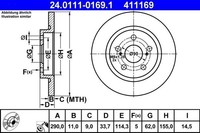 2X Ate 24.0111-0169.1 Bremsscheibe FüR Toyota