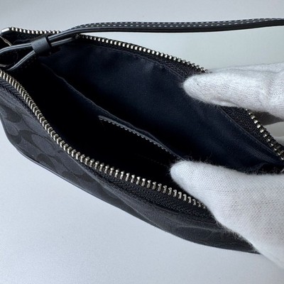 COACH 6094 Black Signature Demi Mini Pouch Bag Canvas Leather Y2K