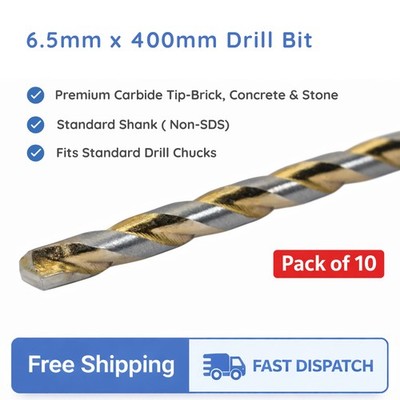 Steinbohrer 6,5 mm x 400 mm für Ziegel Beton Stein - CYL Schaft - 10 Stück