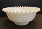 VINTAGE WHITE MILK GLASS HOBNAIL LARGE ROUND FRUIT VEGETABLE BOWL RUFFLED EDGES