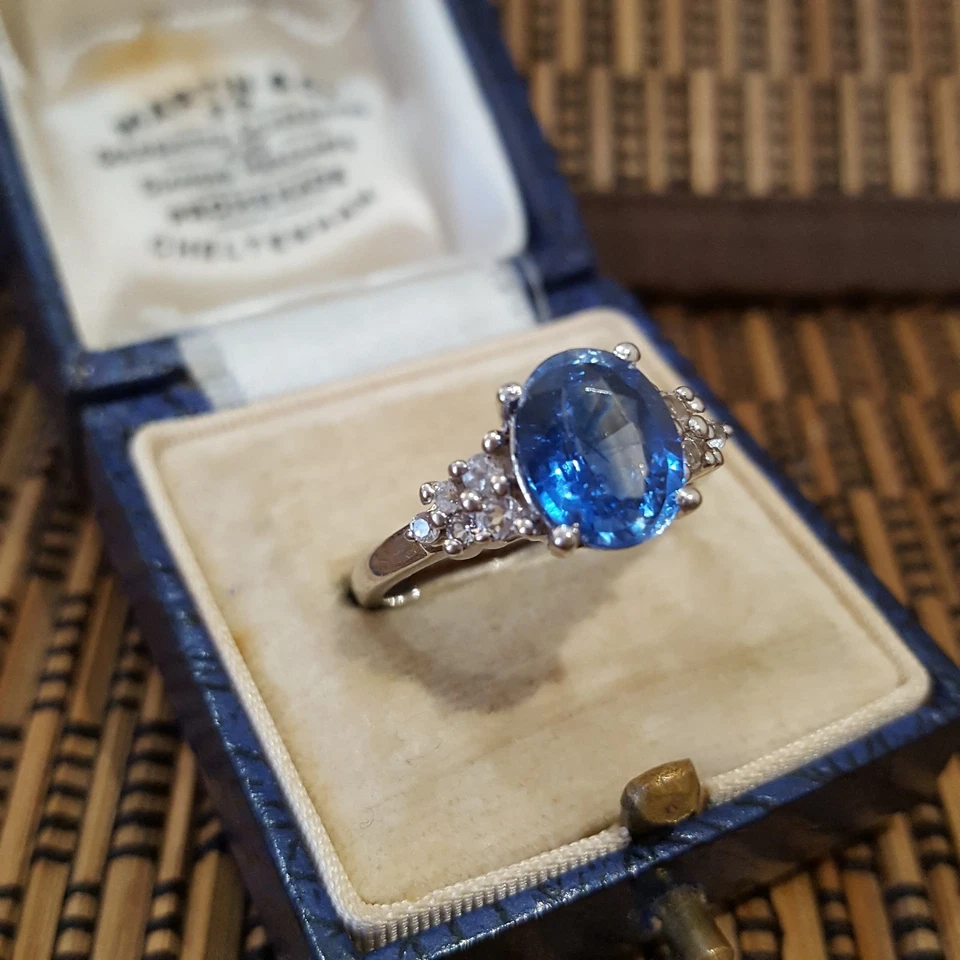 925 Пробы кольцо, сапфир синий кианит и топаз кольцо, размер N США 6,75  - Изображение 3 из 4