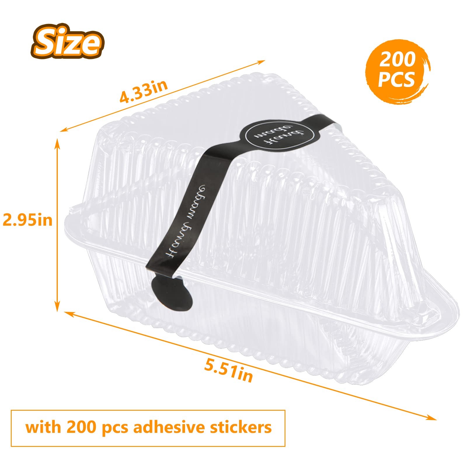 200 Pcs Cake Slice Containers with Lids Clear Plastic Hinged Cheesecake Conta