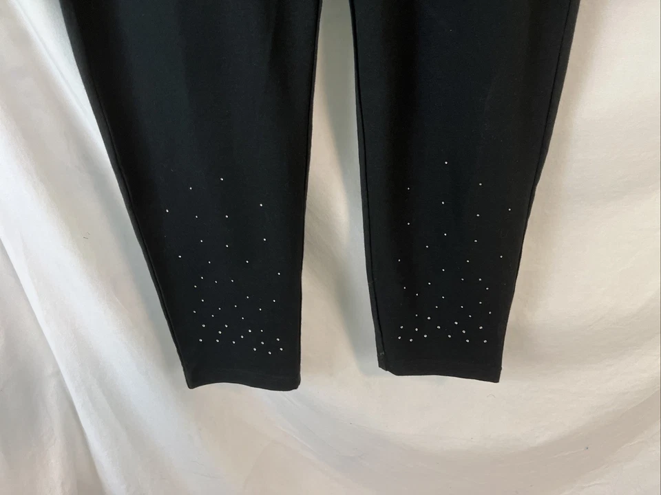 Leggings de punto Quacker Factory brillantes negros talla L Pull On A15774 para mujer ZD15 Foto 3 de 4