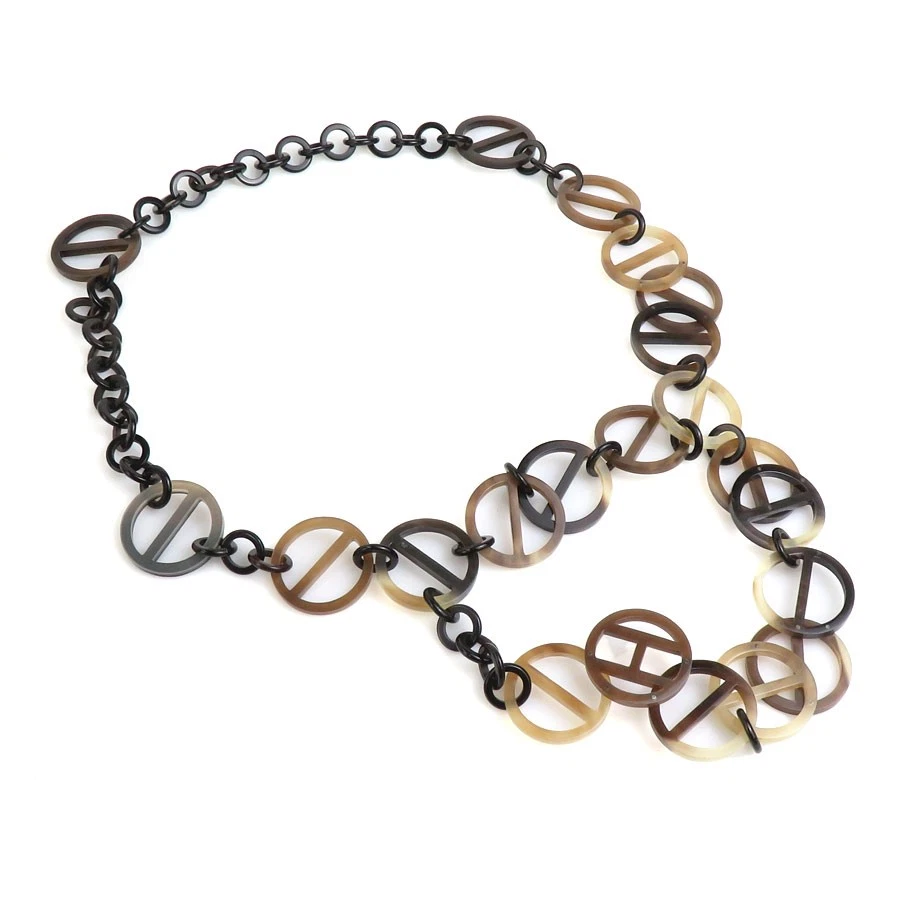 Echte HERMES Halskette braun Büffelhorn - h30601a