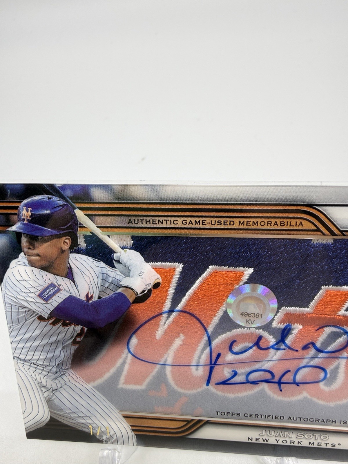 2026 Topps Tribute Juan Soto Prime Patch Auto Relic. 1/1 Game Used Mets Patch.  view 3