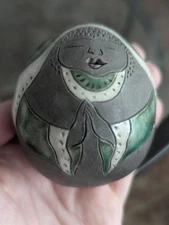 Curious Vtg Art Pottery Figure Woman Signed Rattle Ceremonial Shaker Percussion