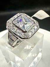 Damen Strahlender Ring Prinzessschliff Silber cz 5 Karat Klare Lünette Größe Neu 7X063