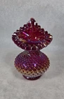 Fenton Ruby Red ? Amberina Carnival Glass JIP Hobnail Tulip Vase Signed