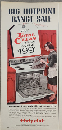 1966 Hotpoint Teflon Range Vintage Ad Total Clean 13" x 5"