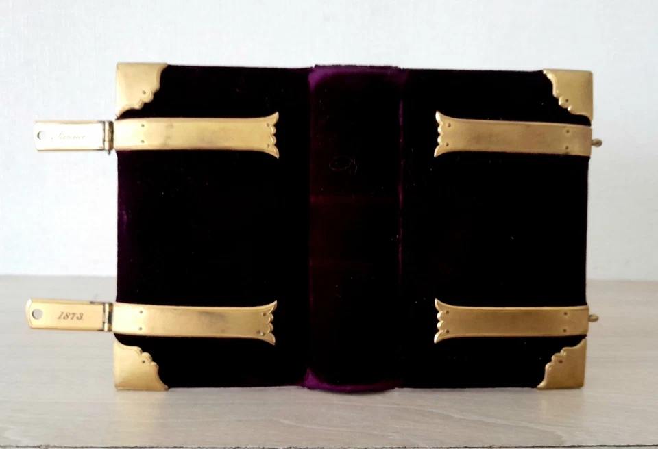 1873 Near Fine Condition Miniature Velvet & Brass Book of Prayer & Hymns - Image 3 of 4