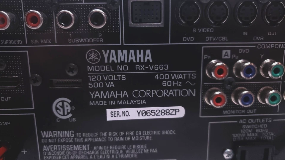 Yamaha RX-V663 7.2 Channel Natural Sound Home Theater Receiver #99 - Image 4 of 4