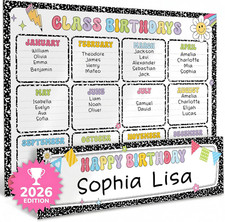 2 Pack Classroom Birthday Chart Composition Notebook Birthday Bulletin Board