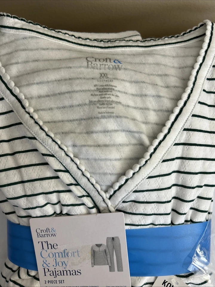 ¡NUEVO! Sonoma Goods For Life® ~ Talla XXL ~ Conjunto de pijama tejido ~ Top, pantalones ~ Crema/Verde Foto 4 de 4