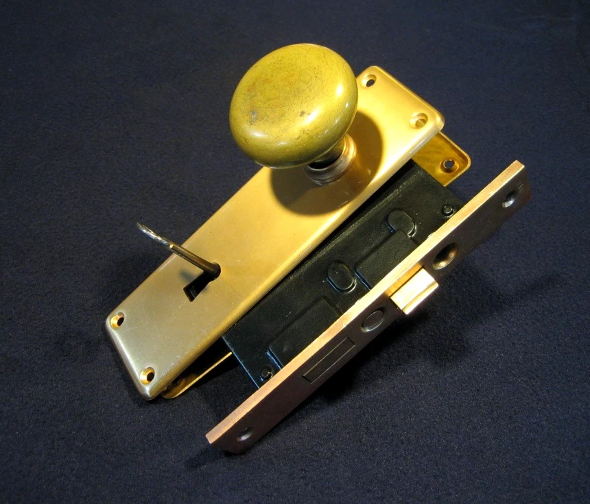 Antique Front Door Mortise Lock brass & plates Skeleton key - Corbin #1250 - Image 2 of 4