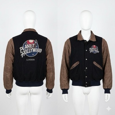Vintage Planet Hollywood London Wool Leather Varsity Jacket M Made 