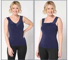 Breezies Comfort Breeze Reversible Seamless Tank w/Lace Neckline Navy M A634860