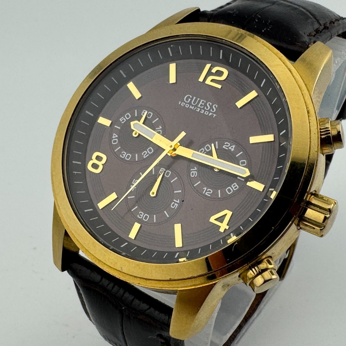 Guess Quartz Watch U11059G2 Men Gold Tone 100m Analog Chronograph