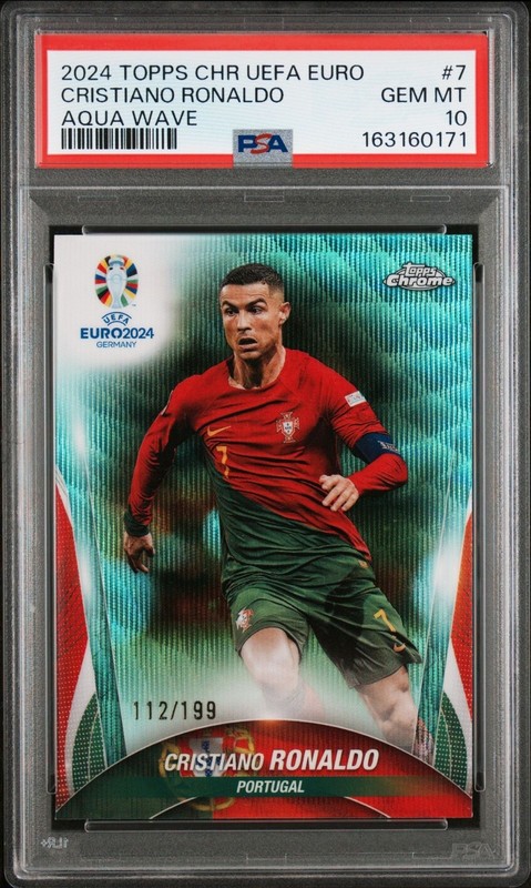 Cristiano Ronaldo 2024 Topps Chrome UEFA Euro Aqua Wave Refractor /199 PSA 10 #7