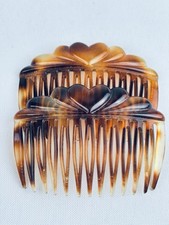 Lot 2 Vintage Faux Tortoise Shell Side Heart Hair Comb Barrettes France Combs