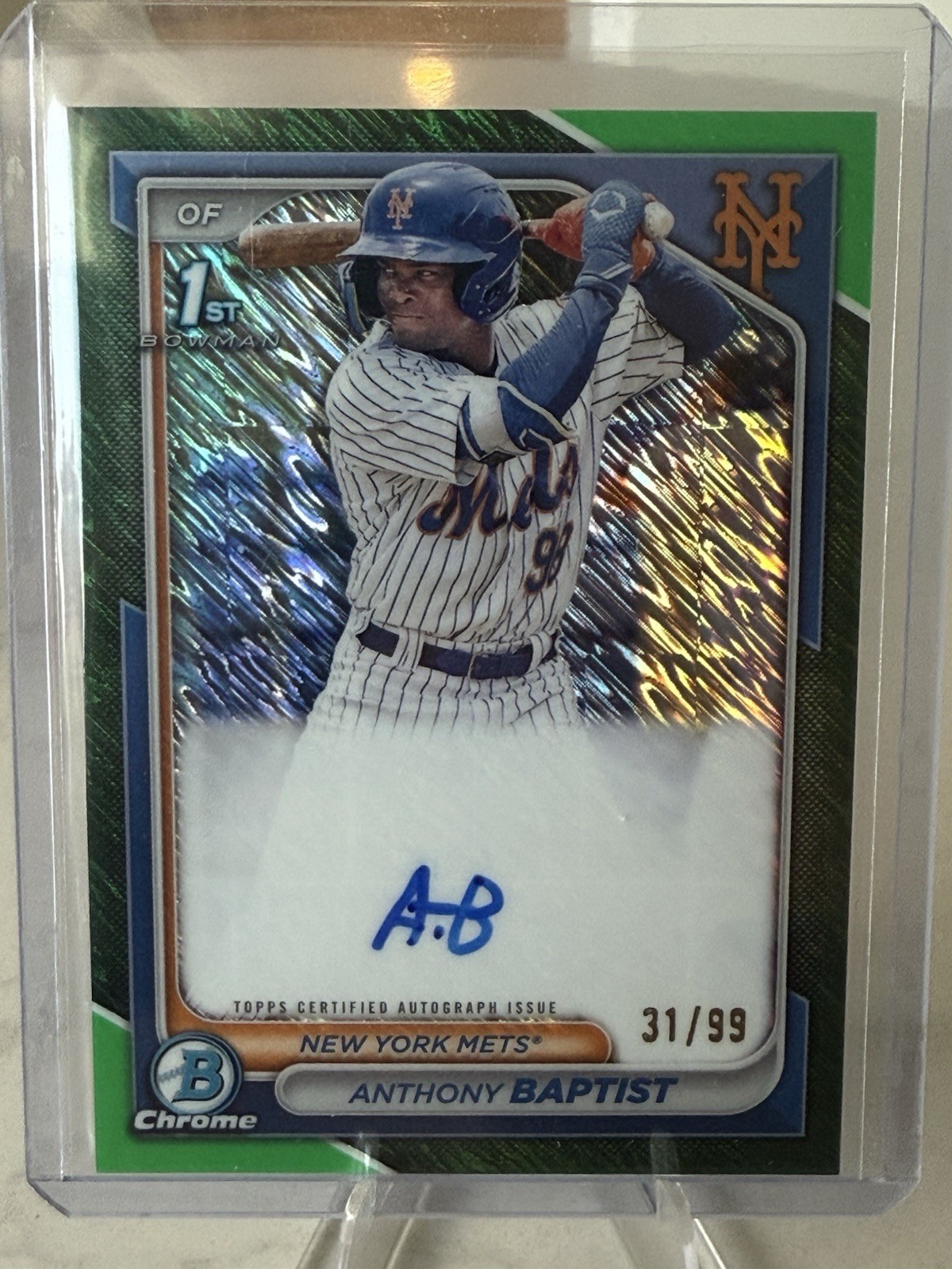 2024 Bowman Chrome 1st ANTHONY BAPTIST Green Shimmer Auto #’d/99 Mets SP