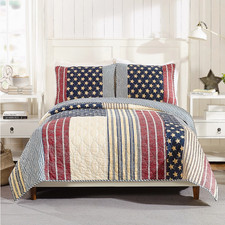 Americana Cotton Quilt Set Stars Stripes Modern Heirloom
