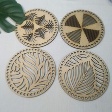 Set of 4 Wooden Base Wood Bottoms for Crochet Basket 18CM, Styles Mix 1
