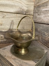 Small Vintage Brass Basket with Handle Made in India Trinket Candy Dish
