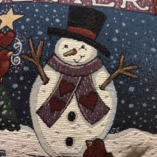 Newport Tapestry 16” Decorative Throw Pillow Snowman Winter Warms Heart! Holiday