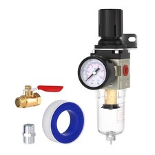 AIRZOE 1/4"NPT Air Filter Regulator Combo Piggyback,5 Micron Brass Element, M...