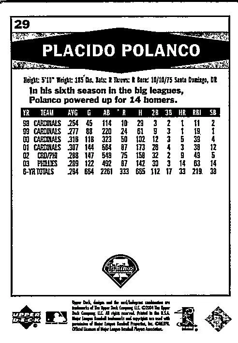 2004 Upper Deck Vintage Placido Polanco #29 Philadelphia Phillies - Image 2 of 2