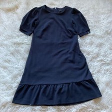 Ann Taylor Navy Blue Puff Sleeve Ruffle Dress