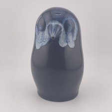 Ikea Vintage Pottery Penguin Figurine Black Blue Drip Glaze Ceramic Art