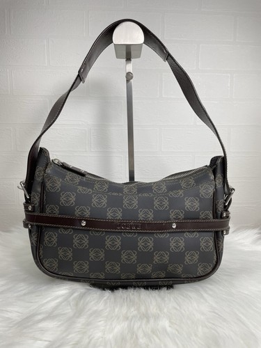 Loewe Anagram Shoulder Bag Coated Canvas  Black Authen