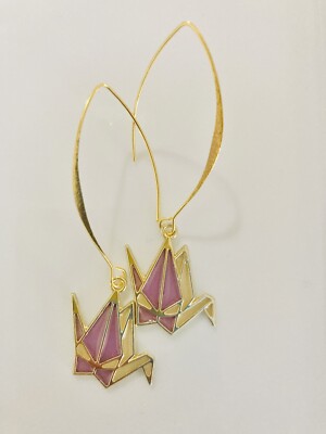 Purple Crane Origami Earrings, Unique, Surgical stainless steel, Gift for her