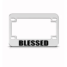 Metal Bike License Plate Frame Blessed God Religious Jesus Christ Chrome
