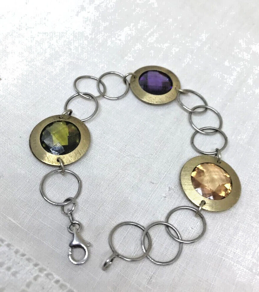 FRABOSO BRACCIALE IN ARGENTO CON PIETRE COLORATE E BORDO DORATO SATINATO - Immagine 3 di 4