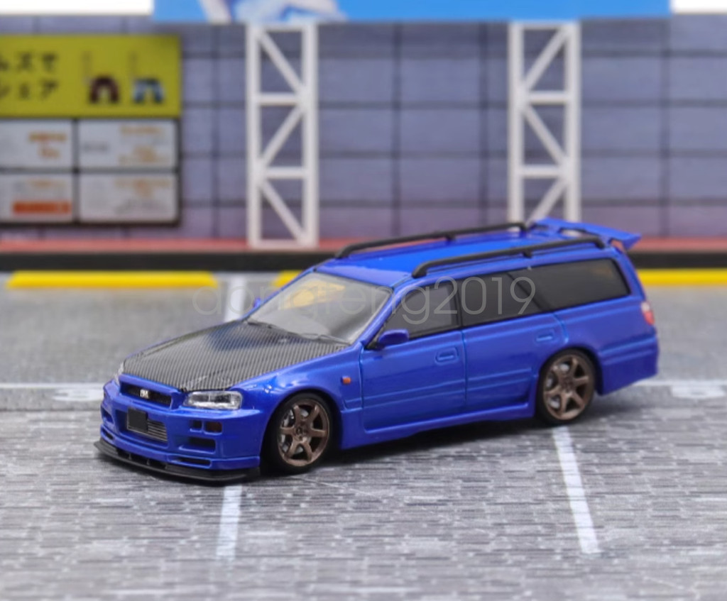 SW 1:64 JDM Blue GTR R34 Stagea Wagon Sports Model Diecast Metal Car