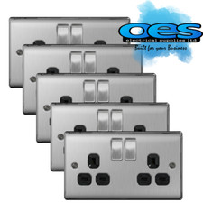 5 x BG Nexus NBS22B Brushed Steel/Satin Chrome 13Amp Double Plug Socket 2 Gang  