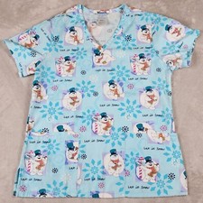 Frosty the Snowman Scrub Top Womens Size XS Christmas Cartoon Let It Snow Nurse