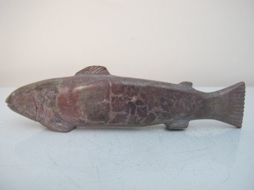 Helen P MIYOK Canadian Inuit SOAPSTONE Carved Fish SALMON Sculpture Figurine - Picture 7 of 7