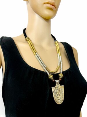 N7944 Tribal Tibetan Ethnic Brass Ring Gypsy Handmade Spiral Pendant Necklace