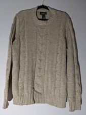 Eddie Bauer Beige Classic Cable Knit Long Sleeve Pullover Sweater Adult Size L