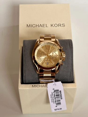 Michael Kors MK5605 Bradshaw Gold Tone SS Chronograph Watch BNWT Gift Box $275