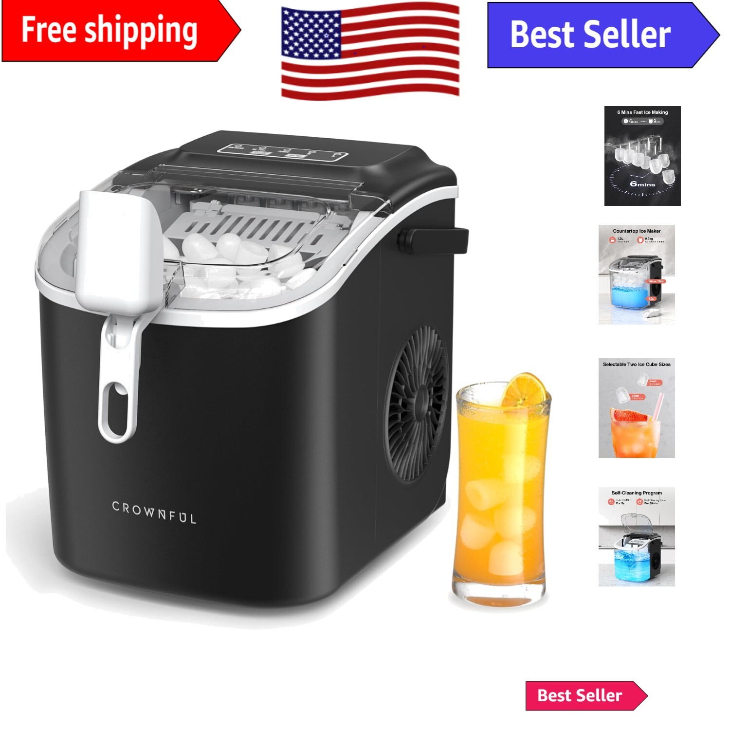 Smart Portable Ice Maker with Self-Cleaning Function - 26lb Capacity in 24 Hours-image