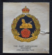 THE EAST LANCASHIRE REGIMENT issued 1915 John Sinclair 76mm x 70mm SCARCE SILK